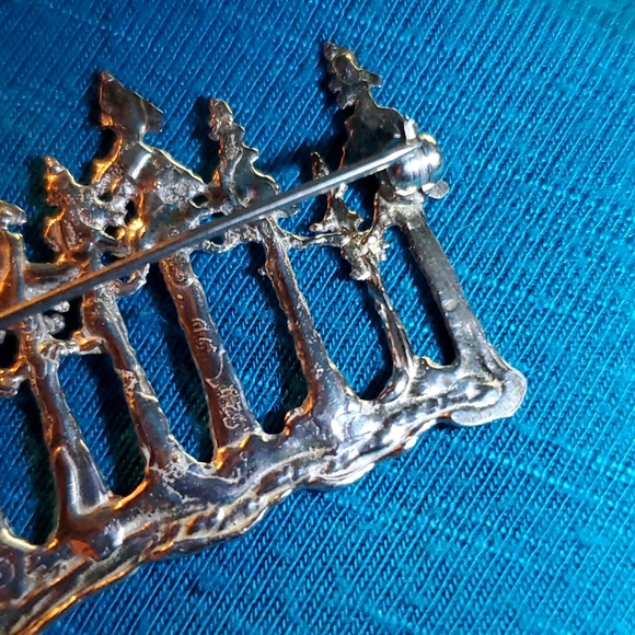925 Silver Texture Pine Tree Forrest Woods Pin Brooch Unique Nature Scene - Picture 4 of 5